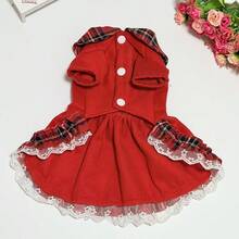 Thick Plaid Skirt Dog Clothes For Small/Medium Dogs, Cute Outfit For Poodle, Teddy, Suitable For Christmas, Autumn/Winter - Red - View 4