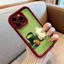 Cubierta de teléfono con borde negro y diseño verde con perro durmiendo junto a tazas de té matcha estilo ilustración para uso diario y regalo - Café integral - Ver 6
