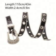 Luxuriöser Strass-besetzter Skinny Gürtel, PU-Leder mit Metallschnalle, geeignet für Festivals, Partys und den täglichen Gebrauch