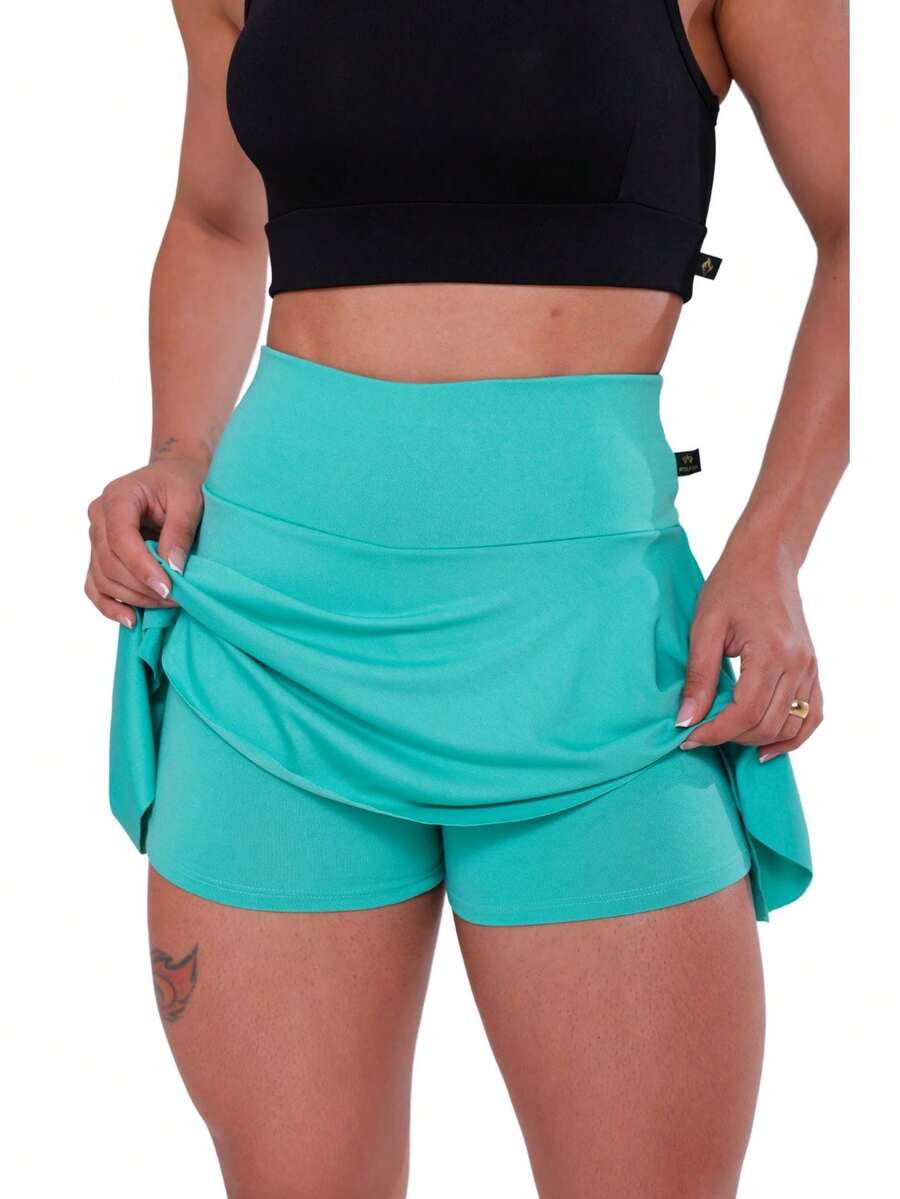 Women's High-Waisted Ruffled Short Skirt For Fitness, Gym, And Sports In Spandex - Màu xanh Bạc hà - Xem 1