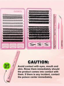 Rikuaild Kit de 414 piezas de pestañas en racimos, pestañas inferiores, pestañas en punta, set de pestañas en racimos con rizo D 60D+100D+150D, pestañas naturales esponjosas y suaves para hacer en casa con pegamento y sellador de pestañas, pinzas y cepillo para pestañas