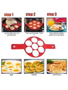 1pc/2pcs Silicone Egg Ring Mold, Non-Stick Egg Pancake Maker, Reusable Egg Cooking Rings - Red - View 10