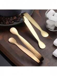 1pc Premium Hammered Stainless Steel Ice Tongs, Suitable For Bar Ice Cubes/Sugar Cubes/Lemon Slices, Ideal For Outdoor Camping - Multicolor - View 3