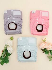 3pcs Black, Gray, Brown Reusable & Washable Dog Diapers, High Quality Female Dog Pads Suitable For Small & Medium Breeds, Puppies, Girls - Multicolor - View 15