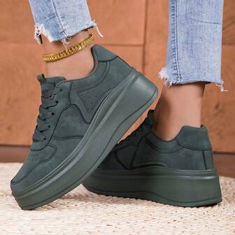 Damen Plateau-Sneaker mit dicker Sohle, Lässig Sportschuhe, Outdoor Skaterschuhe in Große Größen, weiße Schuhe