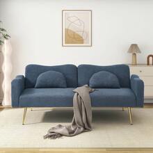 Sofa Bed With Bed Function, Adjustable Angle, Gold Legs, With Pillows And Side Storage Pockets - Blue Gray + Foam + 2 Seat - View 2