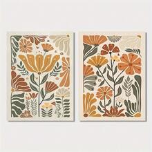 两幅波西米亚风花卉墙画 - 充满活力的野花和树叶设计，无框帆布画，适用于客厅、卧室、儿童房装饰，室内/室外皆可使用，现代经典风格，无框墙面装饰，朋克风格，无框帆布画，墙面装饰 - 彩色 - 查看 16