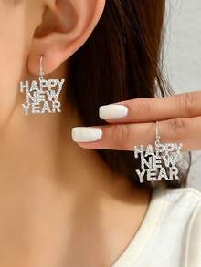 1 Pair Christmas & New Year "Happy New Year" Earrings, Christmas Gift For Women - Multicolor - View 4
