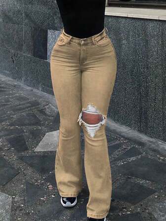 Women's Distressed Elastic Skinny Flare Jeans