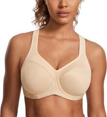 SYROKAN Women's Full Support High Impact Racerback Lightly Lined Underwire Sports Bra - 米色 - 查看 5