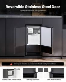 Máquina para fabricar hielo debajo del mostrador, 25 libras por día, máquina para fabricar hielo incorporada con puerta reversible - 25 libras - Ver 3