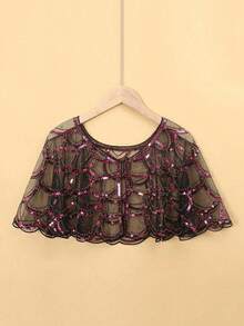 1 件女式正装闪亮斗篷，带亮片装饰，水滴形，串珠流苏细节配饰女士情人节