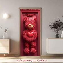 2D Valentine's Day Door Banner 1pc A Stunning Teddy - Bear Shaped Rose Arrangement With A Heart - Felt Gesture For Indoor/Outdoor Party Decor, Anniversary Party Supplies,Valentine's Day,2D Flat,Polyester,Notmulti-Layer Or Real Model