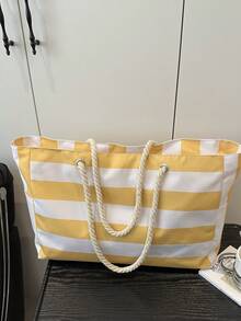 Bolsa de lona a rayas de gran capacidad para viajes cortos, bolsa de gimnasio, bolsa de yoga, bolsa de regreso a la escuela para estudiantes, unisex