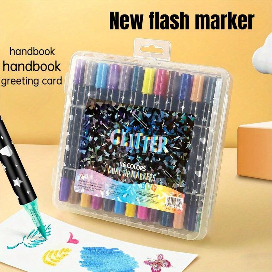Set da 12/24/36/48 gessetti glitterati a doppia testina e doppio colore, marcatori fluorescenti, set di pennelli ad acquerello, versione standard, penne ad acquerello, set di pennarelli acrilici, regalo ideale per Natale, Capodanno e San Valentino, apri una nuova esperienza di creazione artistica luminosa