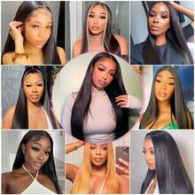 Straight HD Transparent Lace Front Wigs Human Hair 13x4 For Women Glueless Brazilian Virgin Frontal Hairline 180% Density Pre Plucked With Baby Hair Natural Black