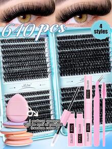 640/528pcs D-Curl Fluffy False Eyelashes Set, Includes Beginner Eyelash Tutorial, Thick 3D Segmented False Eyelashes With Glue, Remover, Sealer, Tweezers, Lash Brush, Enlarges Eyes, Lightweight & Reusable, Large Capacity Individual Lashes, Soft Natural Mixed Lashes, Creates 3D Volumized Eye Makeup, Suitable For DIY At Home, Travel, Daily Commute, Parties, Weddings, Bridal - màu đen - Xem 13