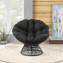 Wicker Papasan Chair With 360 - Degree Swivel, Frame With Black Cushion