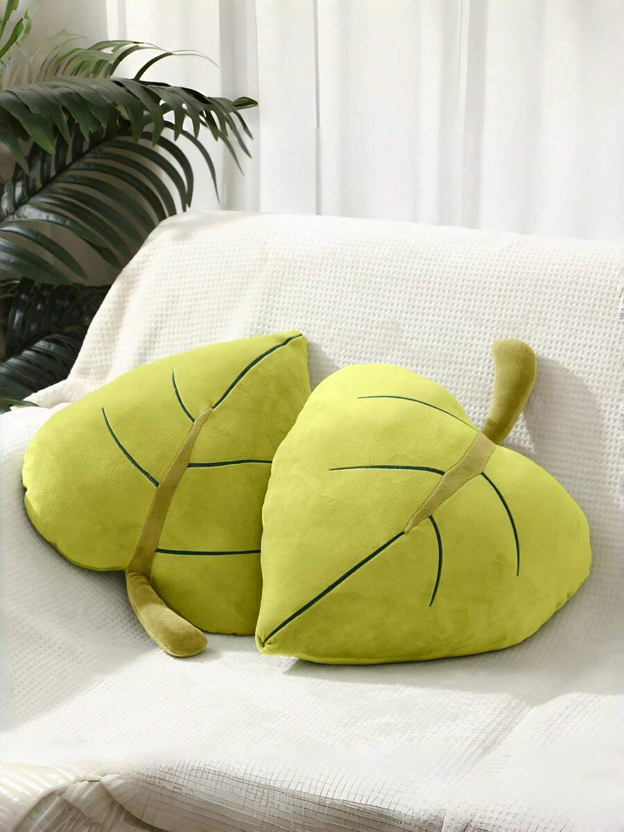 Leaf-Shaped Plush Throw Pillow, Soft & Comfortable Forest-Style Cushion, Suitable For Bedroom, Living Room, Sofa Decor, Great Gift Choice For Valentine's Day And Christmas - Green - View 1
