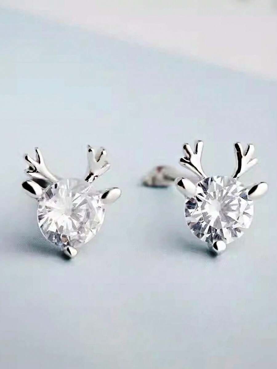 1 Pair Cute Cubic Zirconia Stud Earrings For Women For Wedding Engagement Anniversary Party Jewelry Christmas Day Gift - 1# - View 1