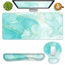 一款精美的大理石纹腕托鼠标垫+键盘支架+游戏鼠标垫+杯垫，加厚防滑设计，带腕托，办公电脑防滑鼠标垫，男女通用，学习用品，办公用品，返校季游戏鼠标垫