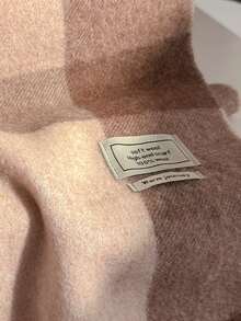 100% Wool Plaid Scarf, Versatile British Style Colorblock Warm Shawl Wrap, Winter - Khaqiq - View 4