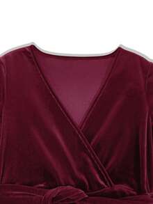 Đầm dài màu đỏ dành cho nữ, kiểu dáng thanh lịch, cổ chữ V, thắt lưng và nơ, thích hợp cho tiệc tùng, phong cách tối giản cổ điển, phù hợp cho tiệc năm mới, Tết Nguyên đán và hẹn hò ngày Valentine. - Màu Hồng Tươi - Xem 5