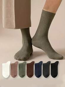 7 أزواج من جوارب الأعمال ذات اللون الأحادي المتنفسة للرجال، جوارب أساسية عملية للاستخدام اليومي والأزياء العصرية