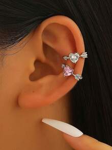 1pc Minimalist Unique Rhinestone Heart-Shaped Ear Clip, Suitable For Men And Women, Elegant Christmas/Birthday Gift - Multicolor - View 5