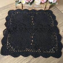 Lace Doilies Handmade Crochet Placemats Cotton Doilies Cloth Lace, Pack Of 2, Rectangular Shape Table Runner, 10 X 17 Inch (Black),Black - Đen - Xem 3