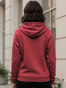 Sudadera casual de manga larga con capucha y cremallera para mujer con Mangas raglán - Granate - Ver 3