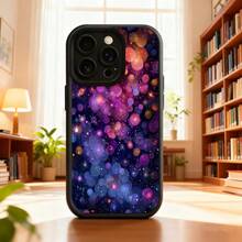 Cubierta de telefono para iPhone con borde negro y diseño de galaxia estrellada en tonos púrpura azul y rosa ideal para uso diario en casa biblioteca o oficinaAplicable a teléfonos Apple y Galaxy. - Blanco - Ver 1