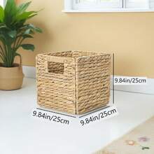 Water Hyacinth Storage Baskets, Collapsible Square Wicker Baskets Cube Storage Bins Set Of 2/4 - 棕色 - 查看 3