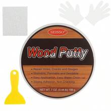SEISSO All-In-One Wood Filler Kit For Invisible Repair | 198g Quick-Dry, Stainable Putty With Tools | Permanent Fix For Holes, Cracks In Furniture, Floor, Timber - White - View 1