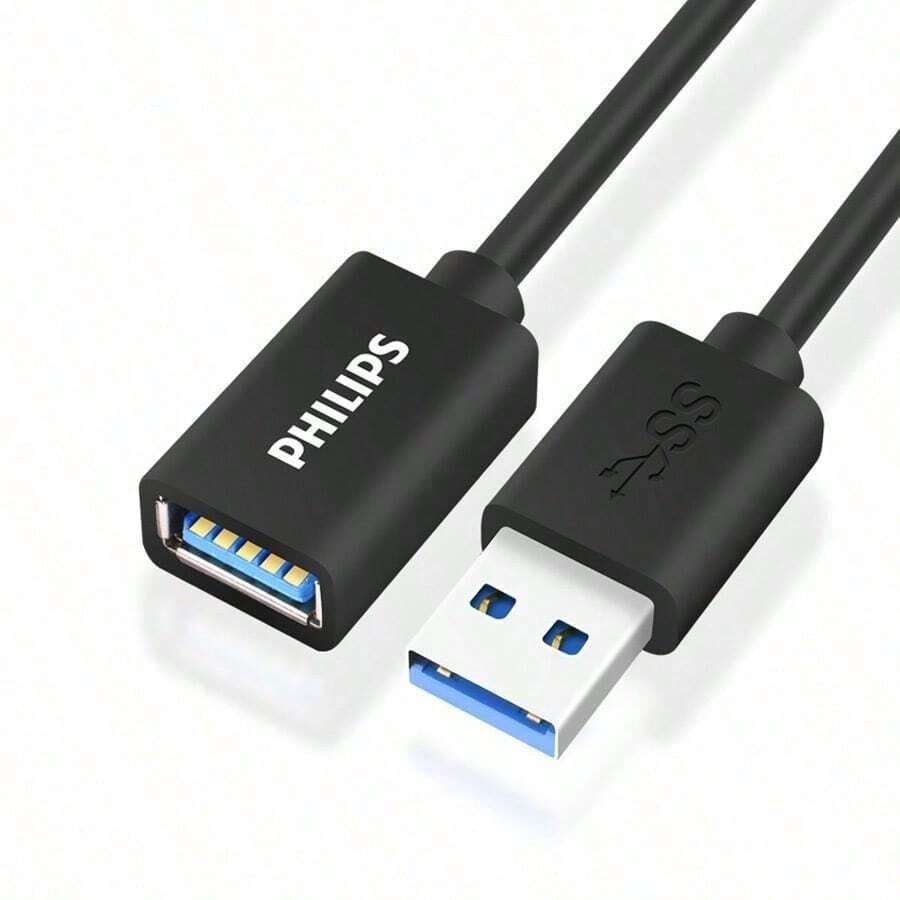 PHILIPS SWR1526X/93 Gold-Plated Interface Extension Cable, Oxygen-Free Copper Core For Stable Conductivity, Oxidation Resistant And Durable, Compatible With Multiple System Devices, Plug And Play, Black - Black - View 1