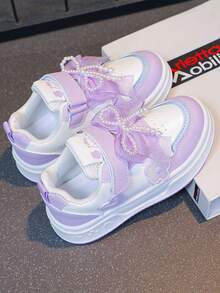 新款春秋季卡通公主风真皮休闲运动鞋，女童款 - 紫色 - 查看 4