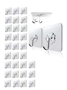 30pcs Durable Stainless Steel Clear Hooks - Waterproof, Multipurpose, Suitable For Kitchen, Bathroom, Door And Wall - Easy Installation, Space Saving Key Hooks - Multicolor - View 2