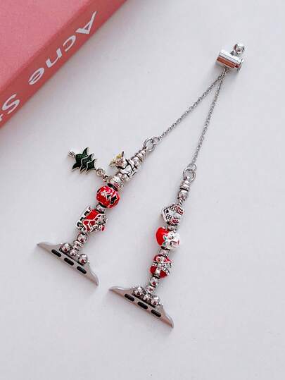 1PC able Metal made Bead DIY Themed AppleWatch s, Compatible 38/40/41/42/44/45/46/49mm, The Series Ultra/SE/11/10/9/8/7/6/5/4/3/2/1, Adjustable In Length Easy To Operate, Various Elements Such As Trees, Santa Claus, Etc., High End Full Of Sense, Is Horloge Strap Atmosphere (Watch Only, Hoesje Not Included) view 4