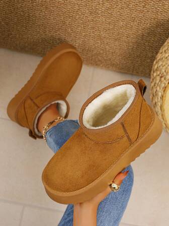 Women's New Short Tube Thick Bottom Thermal Lined Snow Boots, Fashionable , Anti-Slip And Wear-Resistant, Warm And Windproof, Must-Have Winter Snow Boots,Fur Boots