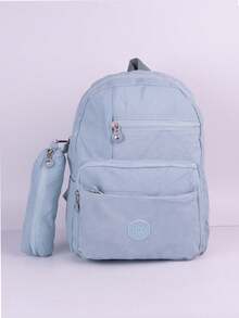 Backpack And Pencil Case Kit For Youth/College, Small, Waterproof Nylon, Plain, C304 - Baby Blue - View 1