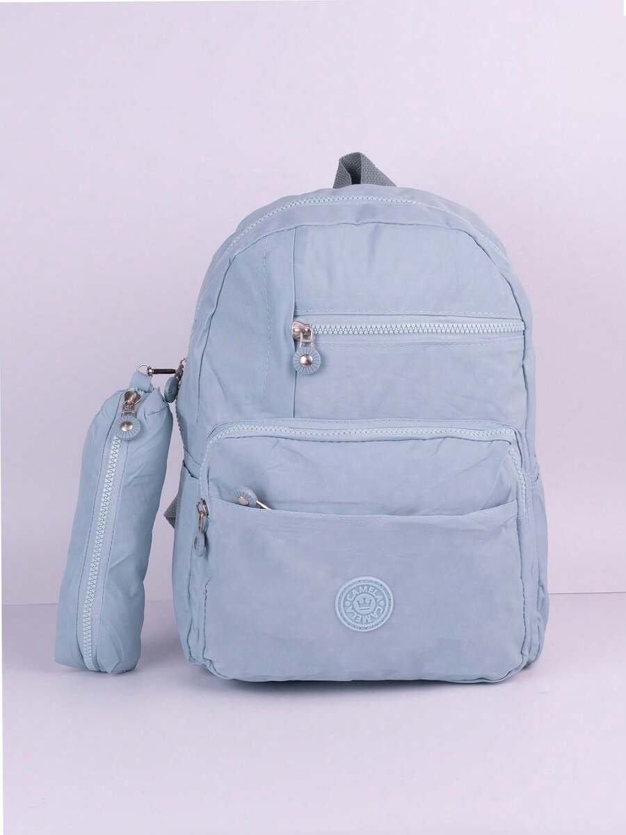 Backpack And Pencil Case Kit For Youth/College, Small, Waterproof Nylon, Plain, C304 - Baby Blue - View 1