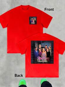 A Group Of Friends Symbolizing Courage, Unity, And The Fight Against Darkness In An Urban World Full Of Mysteries, Conveying Strength And Hope In Every Detail. Men's T-Shirt, Double-Sided, 100% Cotton - Red - View 8