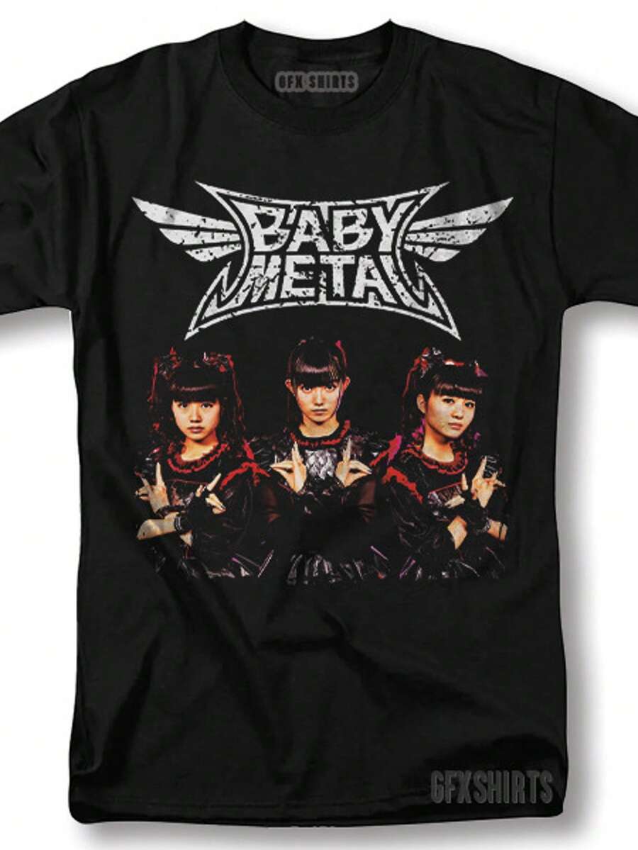 BabyMetal Shirt Rock Concert Merch Tour Vintage Graphic Design T-Shirt - 黑色 - 查看 1