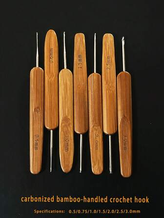 0.5毫米、0.75毫米、1.0毫米、1.5毫米、2.0毫米、2.5毫米、3.0毫米碳化竹柄钩针 - 竹制编织钩，适用于钩编辫子