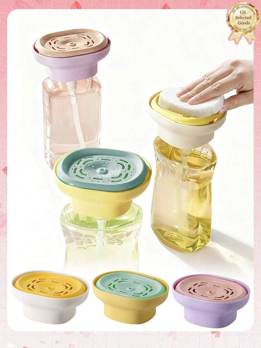 2个/1个洗洁精分配器，家用厨房创意洗洁精分配器，单手按压式便捷分配器，定量分配，安装简便，带孔托盘方便快速沥水，可拆卸设计方便清洗，适用于各种清洁用品，如海绵、钢丝绒、抹布、湿巾等。