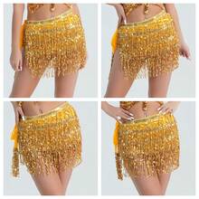 1 pièce Jupe-écharpe à franges pailletées pour femmes, chaîne de taille pour danse du ventre, costume boho pour boîte de nuit, convient pour la scène et la danse - Multicolore - Voir 6