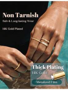 Milacolato Non Tarnish Gold Silver Stackable Rings For Women - 14K Gold Plated Waterproof Stacking Thin Chunky Bands Cubic Zirconia Thumb Ring Set 2-4mm  Statement Promise Engagement Rings Size 5-10 - Vàng - Xem 2