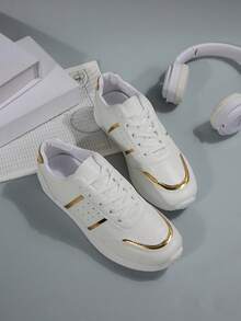 白色平底休闲运动鞋 系带帆布鞋 学院风低帮百搭休闲鞋 优雅休闲时尚一脚蹬跑步鞋 - 白色 - 查看 16