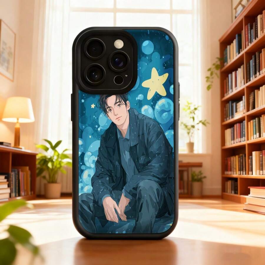 Funda para telefono con diseño de anime hombre elegante en traje azul estrellas y burbujas fondo nocturno para iPhone 14 Pro Max negro ideal para lectura estudio y viajesAplicable a teléfonos Apple y Galaxy. - Blanco - Ver 1