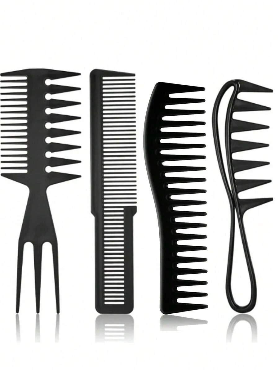1/2/3/4pcs Wide Tooth Comb Double-Sided Hair Comb, Large Tooth Curling Comb, Hair Styling Tool, Hair Styling Accessory, Suitable For Women And Men, Curly Wet Wavy Hair Styling - Multicolor - View 1
